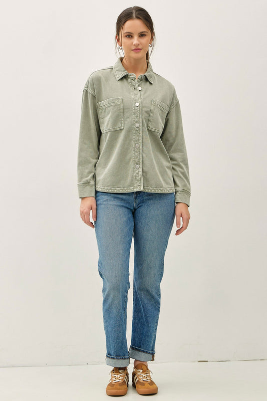 Garment-Dye Knit Crop Shacket