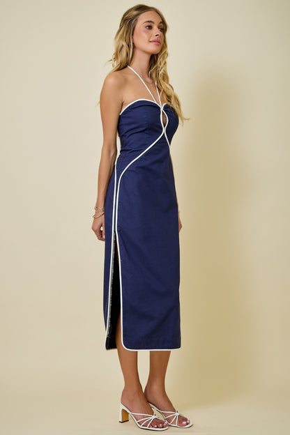 Halter Neck Dress with Contrast Piping