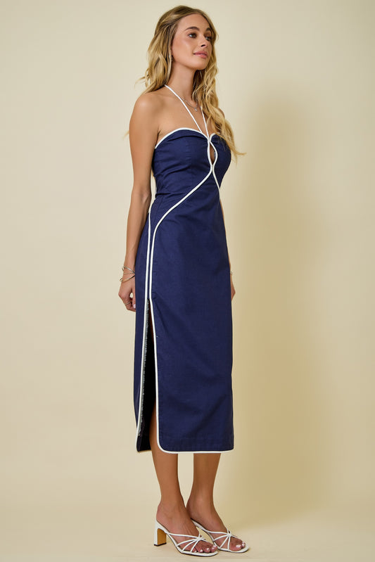 Halter Neck Dress with Contrast Piping