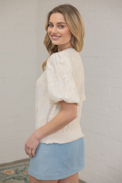 Floral Embroidered Elastic Band Top