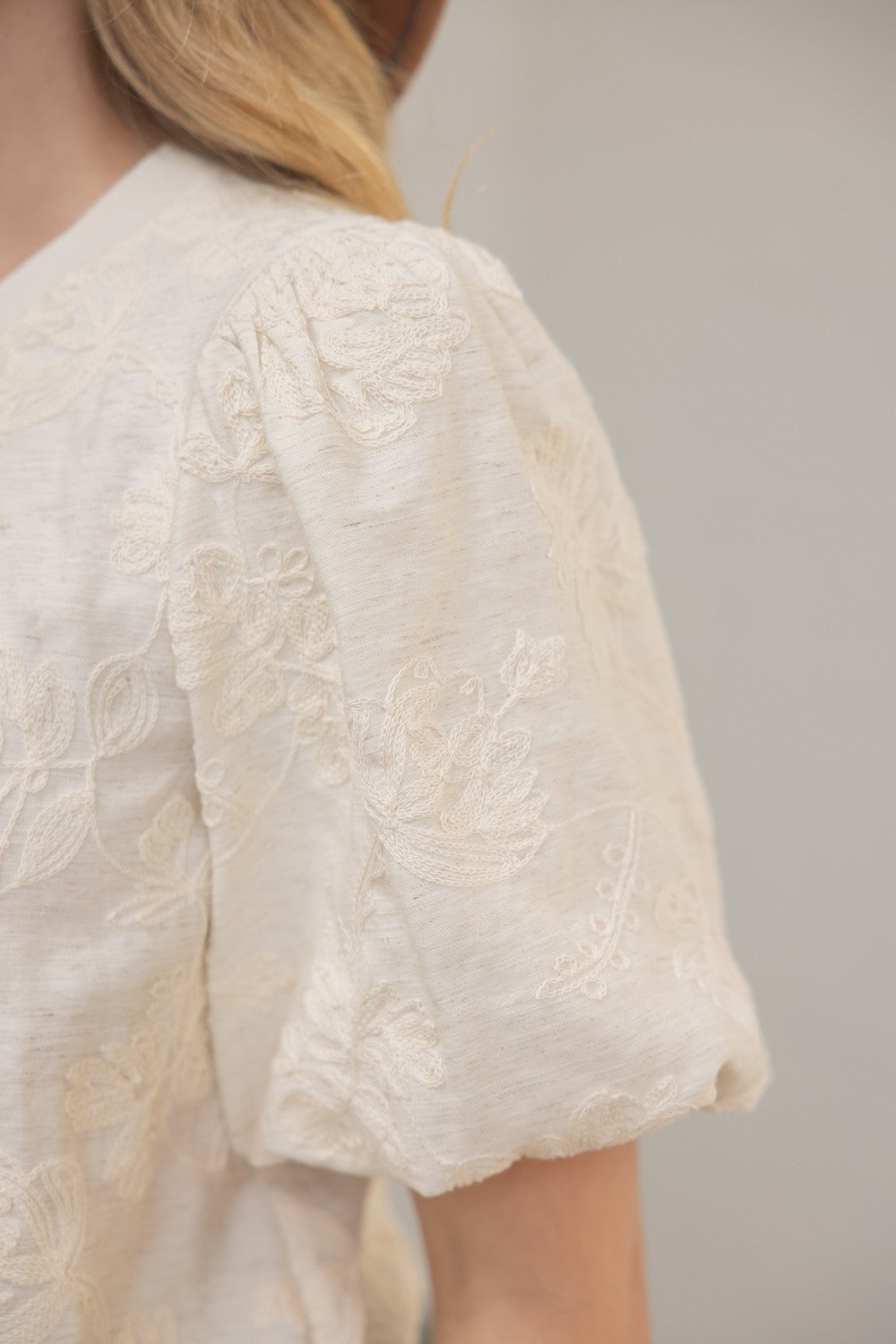 Floral Embroidered Elastic Band Top