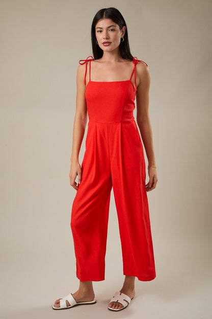 Front Pleat Smocked Back Jumpsuit