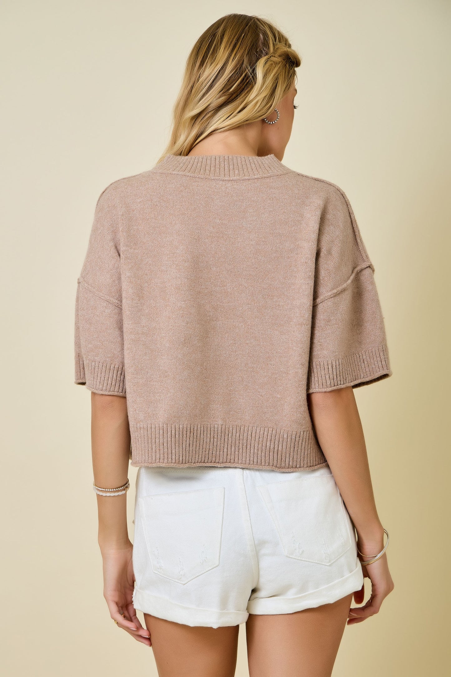 Mock Neck Dropped Shoulder Sweater Mocha