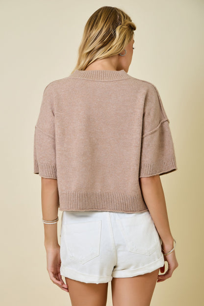 Mock Neck Dropped Shoulder Sweater Mocha
