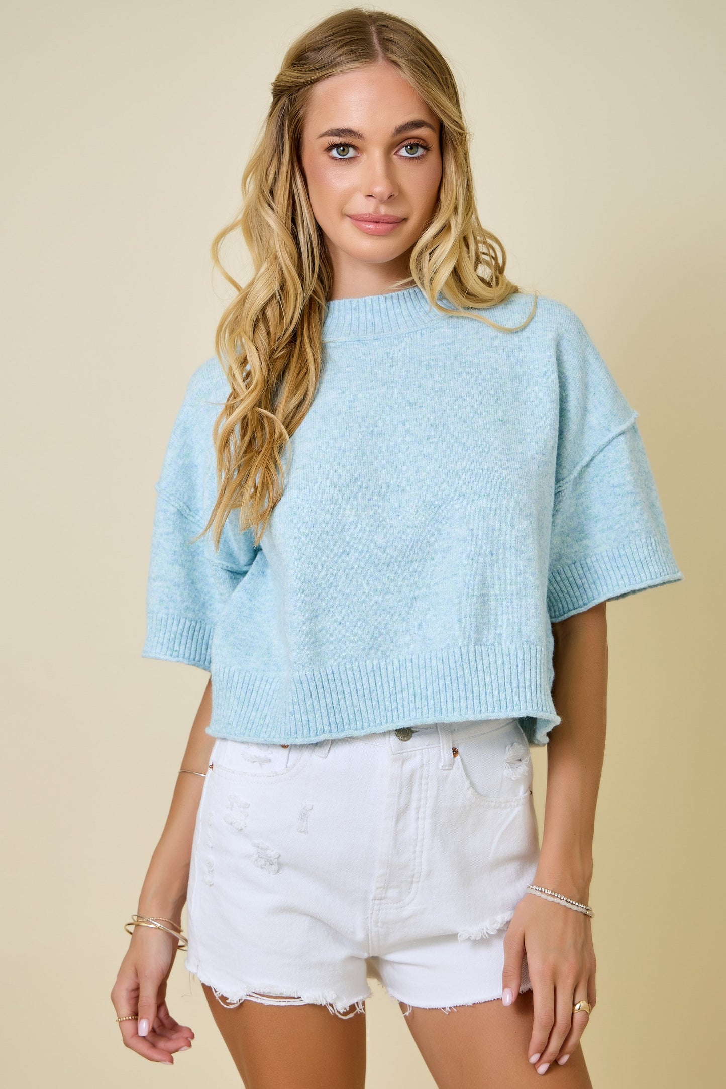 Mock Neck Dropped Shoulder Sweater Sky