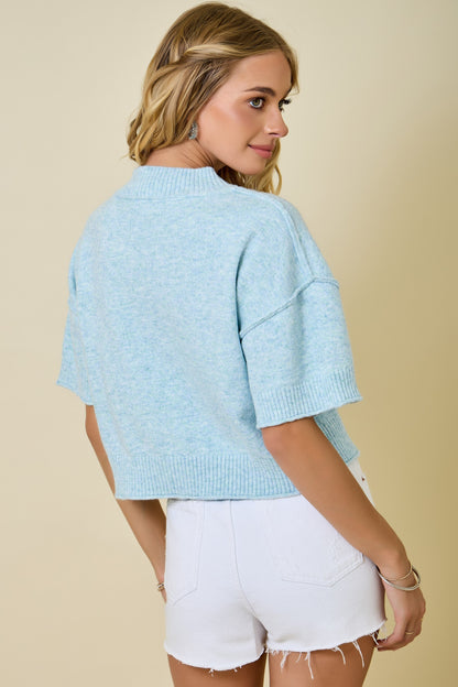 Mock Neck Dropped Shoulder Sweater Sky
