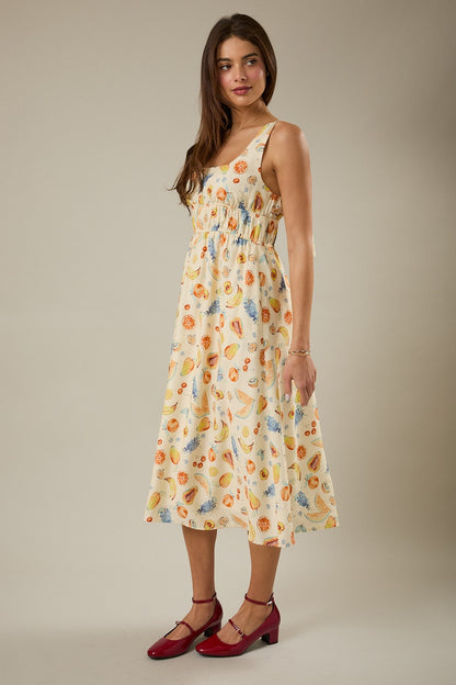 Sleeveless Fruit Print Midi Dress
