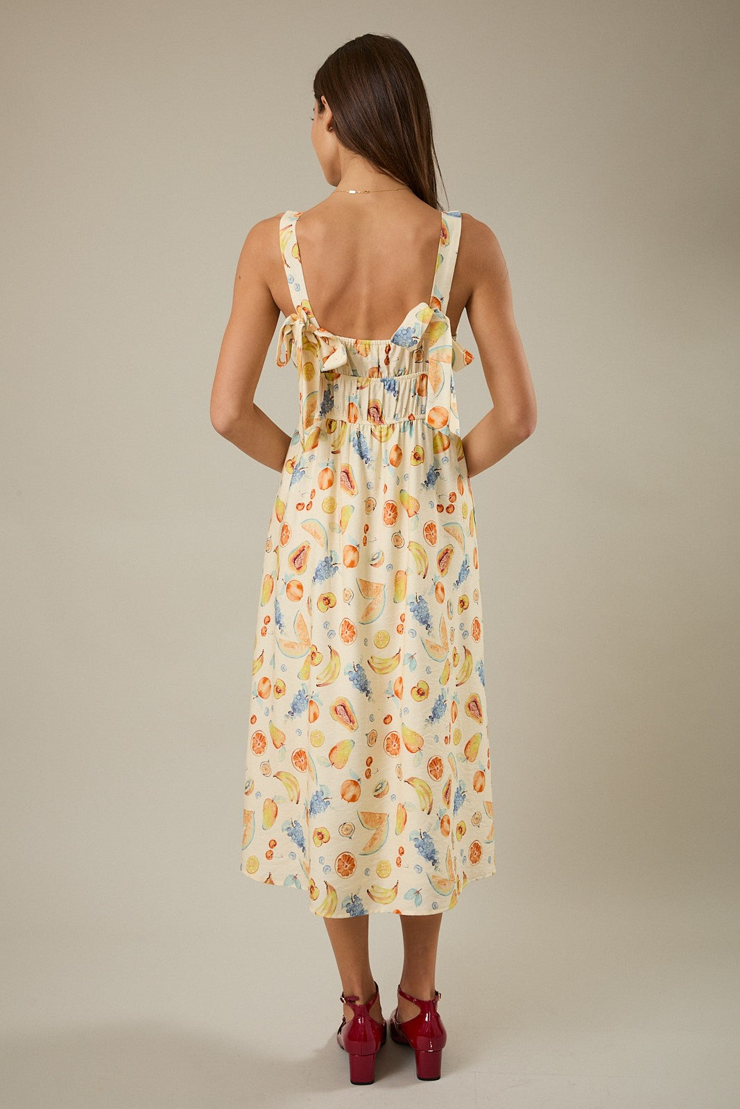 Sleeveless Fruit Print Midi Dress
