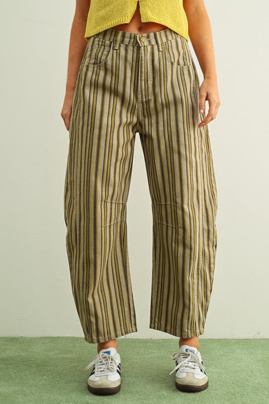 Mix Stripe Printed Barrel Pants