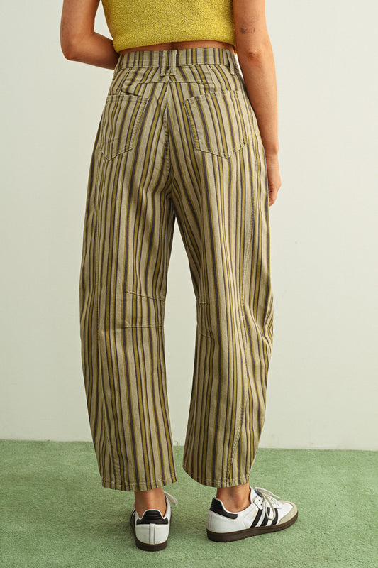 Mix Stripe Printed Barrel Pants
