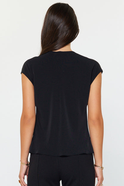 Draped Cowl Neck Top Black