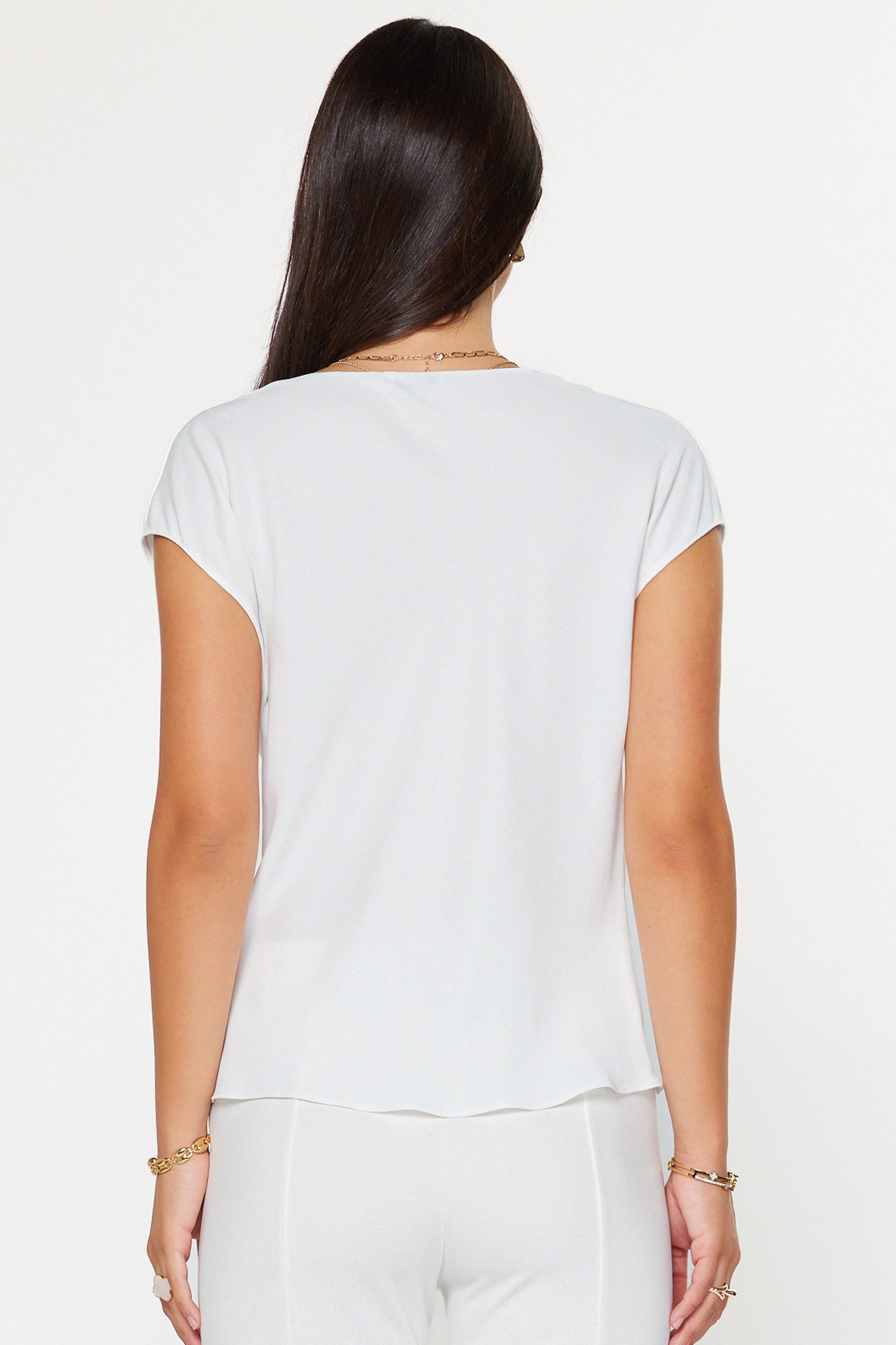 Draped Cowl Neck Top White