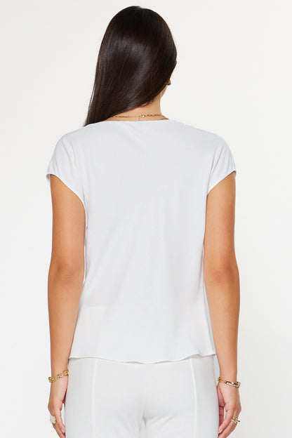 Draped Cowl Neck Top White