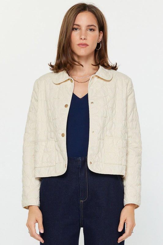Heart Pattern Quilted Jacket Natural