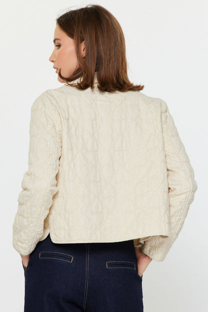 Heart Pattern Quilted Jacket Natural