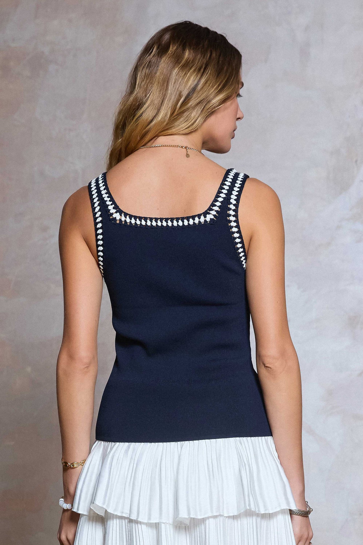 Contrast Crochet Sweater Tank Top