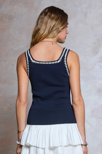 Contrast Crochet Sweater Tank Top