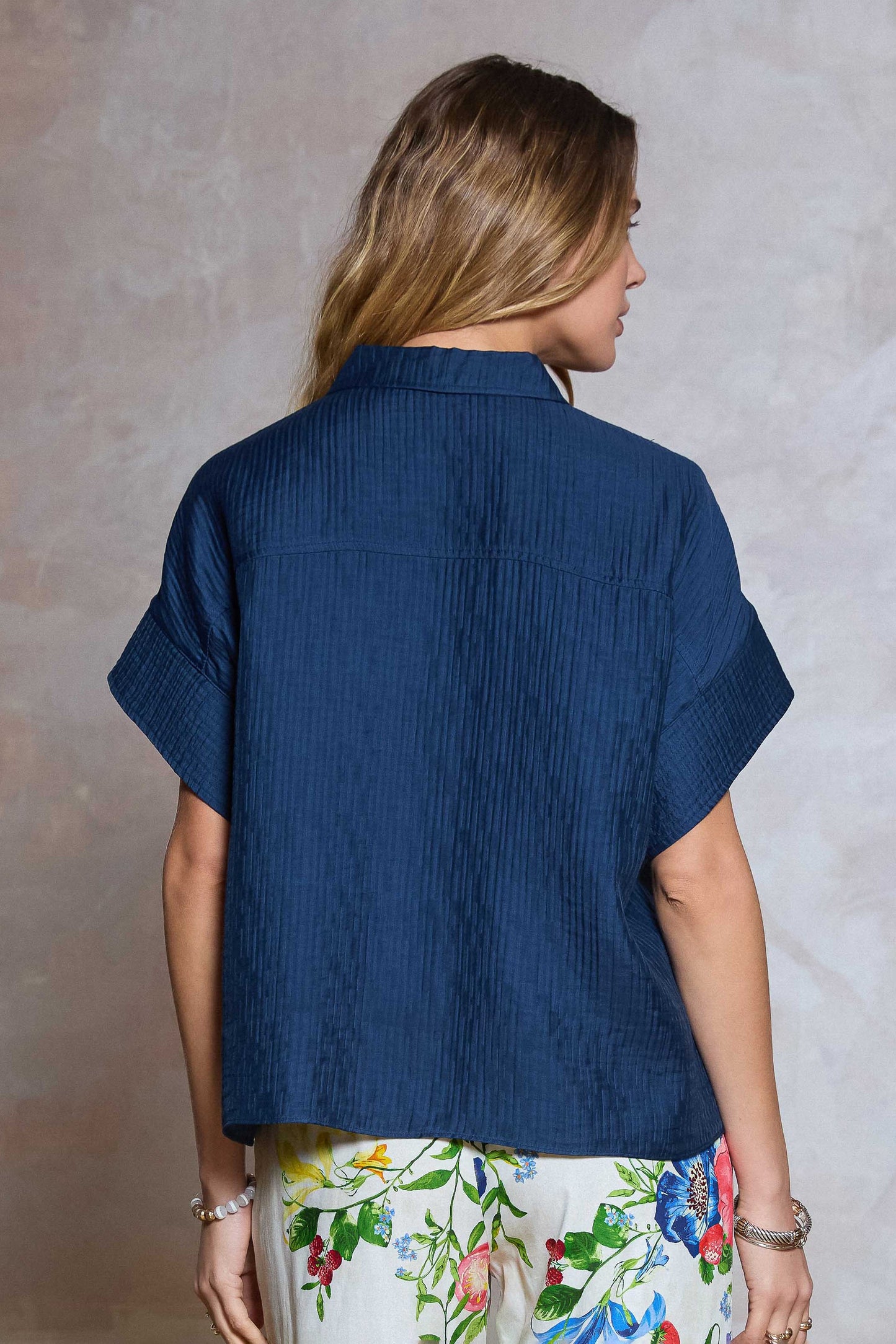 Crinkled Oversized Short Sleeve Blouse