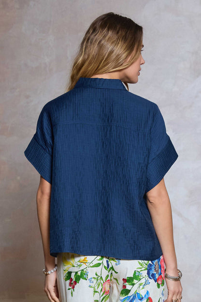 Crinkled Oversized Short Sleeve Blouse