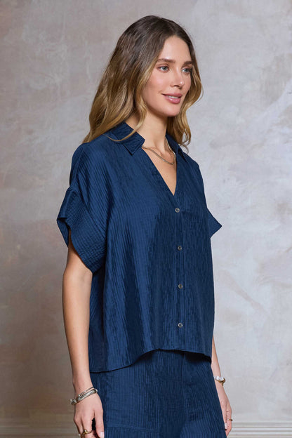 Crinkled Oversized Short Sleeve Blouse