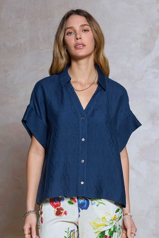 Crinkled Oversized Short Sleeve Blouse