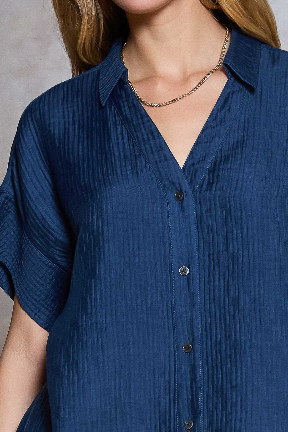 Crinkled Oversized Short Sleeve Blouse