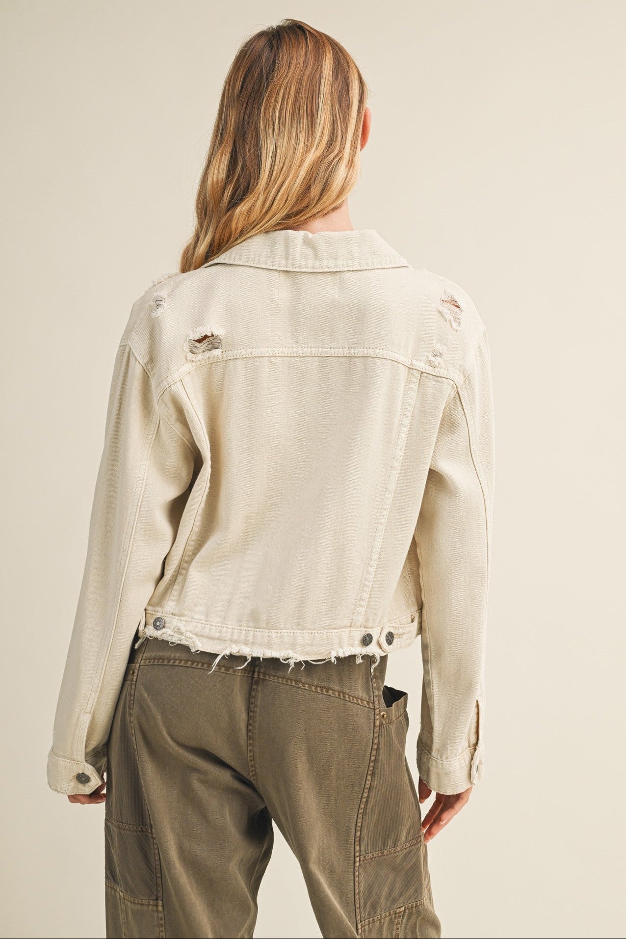 Distressed Cropped Jean Jacket Bone
