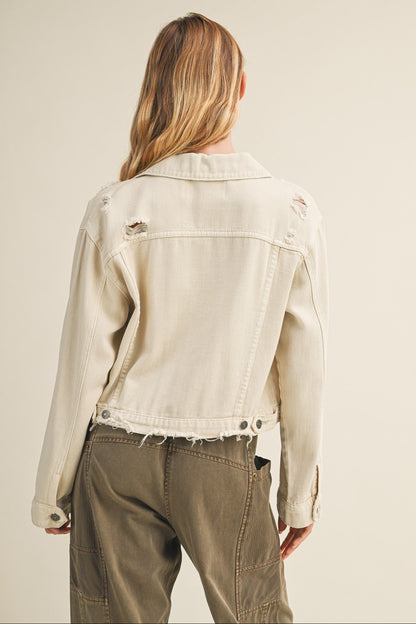 Distressed Cropped Jean Jacket Bone