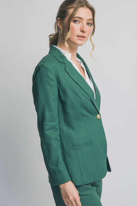 Single Breasted Linen Blazer Teal Green