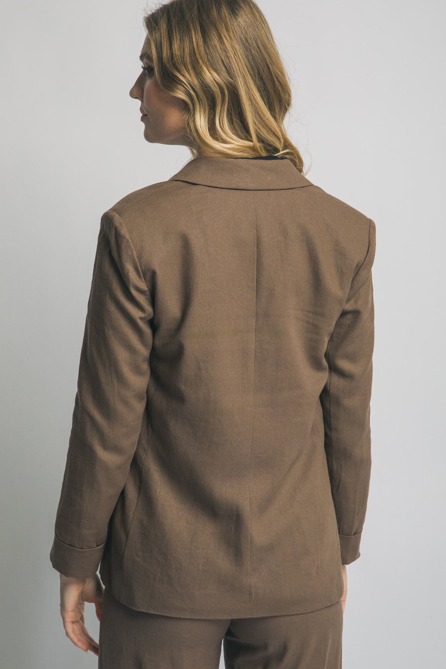 Single Breasted Linen Blazer Mocha