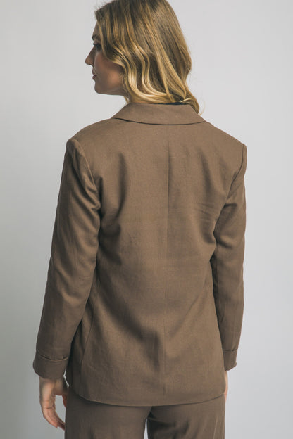 Single Breasted Linen Blazer Mocha