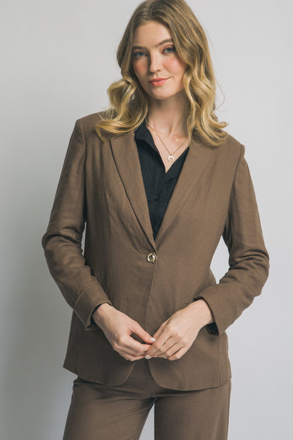 Single Breasted Linen Blazer Mocha