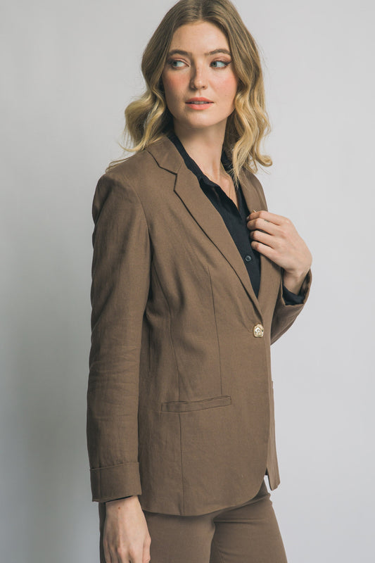 Single Breasted Linen Blazer Mocha