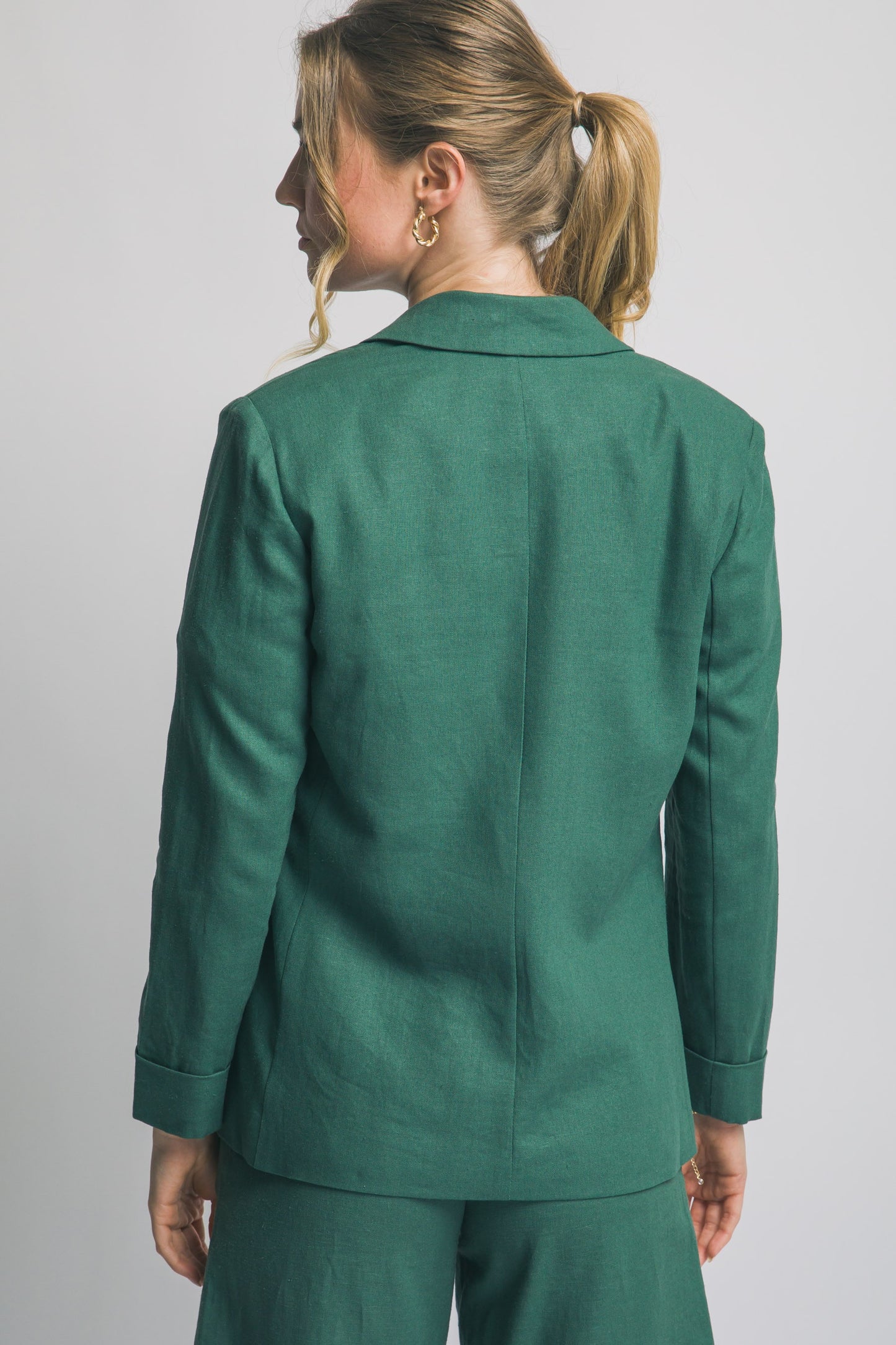 Single Breasted Linen Blazer Teal Green