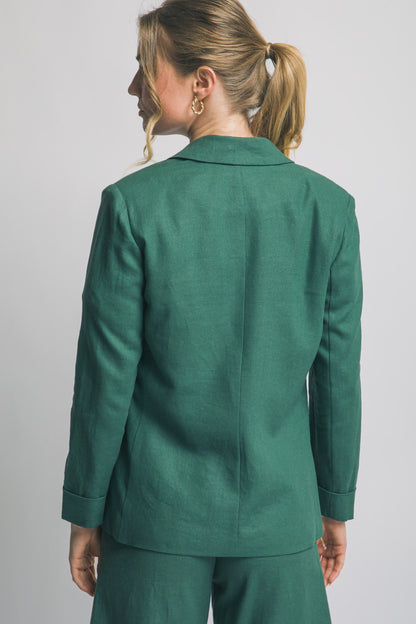 Single Breasted Linen Blazer Teal Green