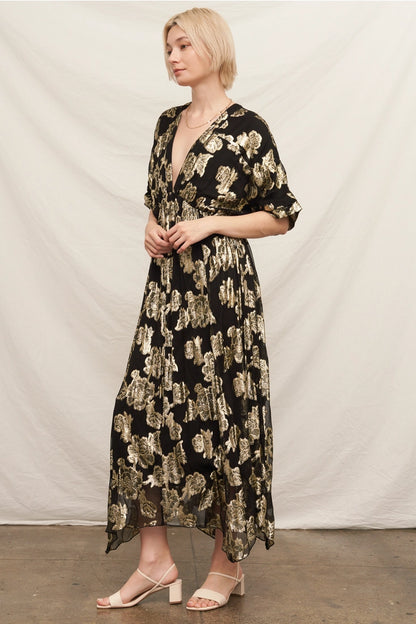 V-Neck Lurex Maxi Dress