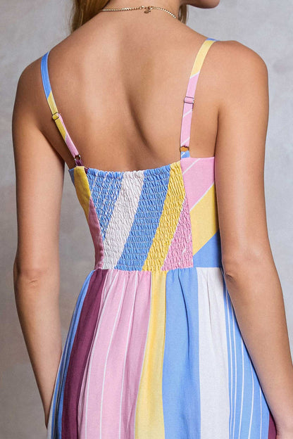 Striped Sleeveless A-line Midi Dress