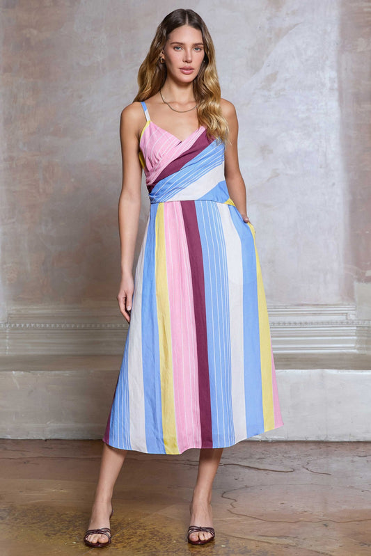 Striped Sleeveless A-line Midi Dress