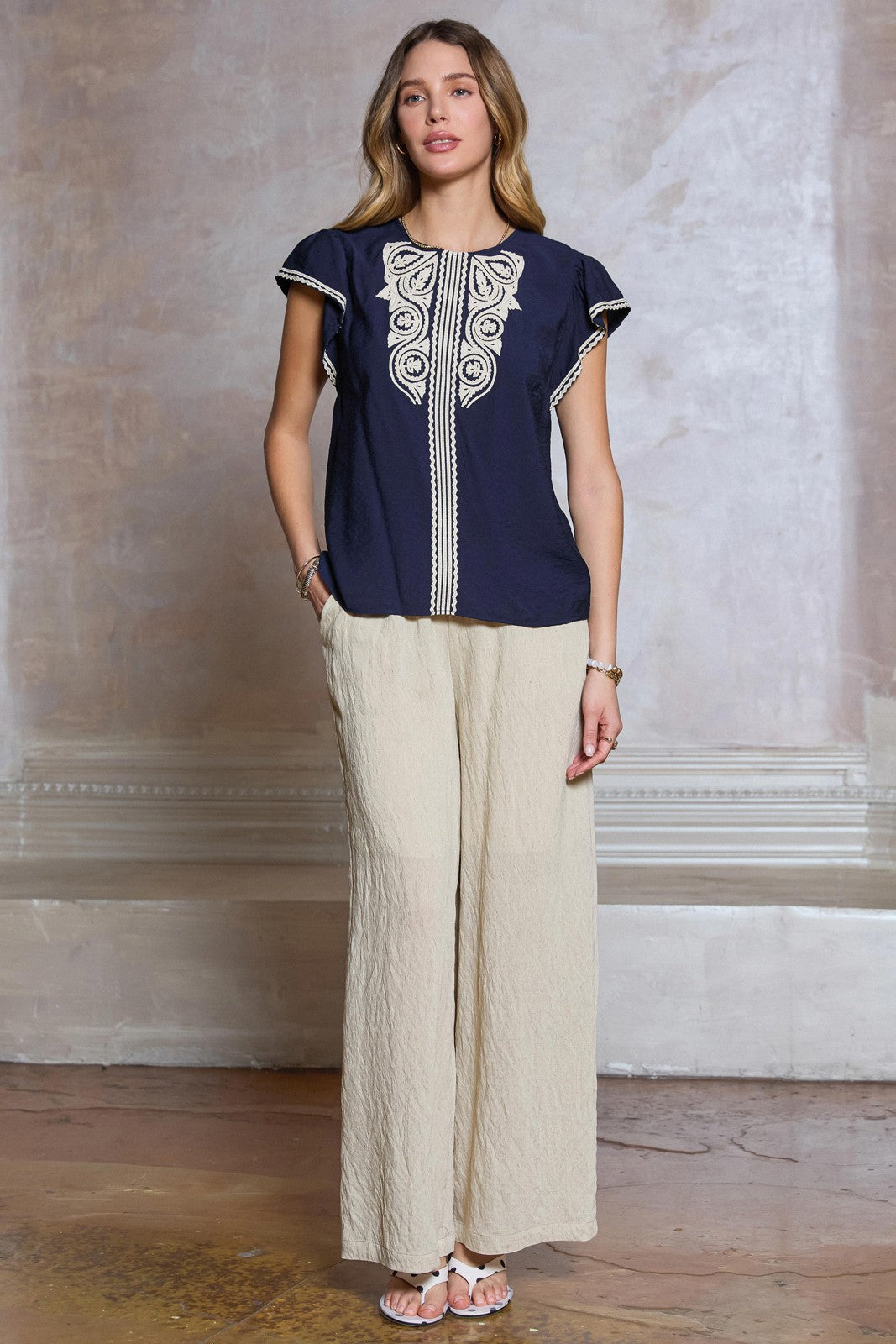 Boho Embroidered Cap Sleeve Blouse