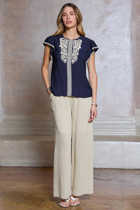 Boho Embroidered Cap Sleeve Blouse