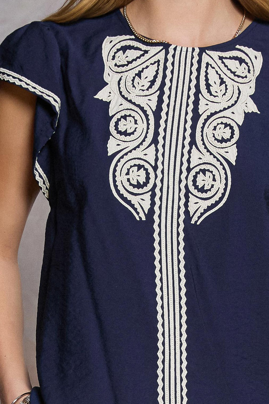Boho Embroidered Cap Sleeve Blouse