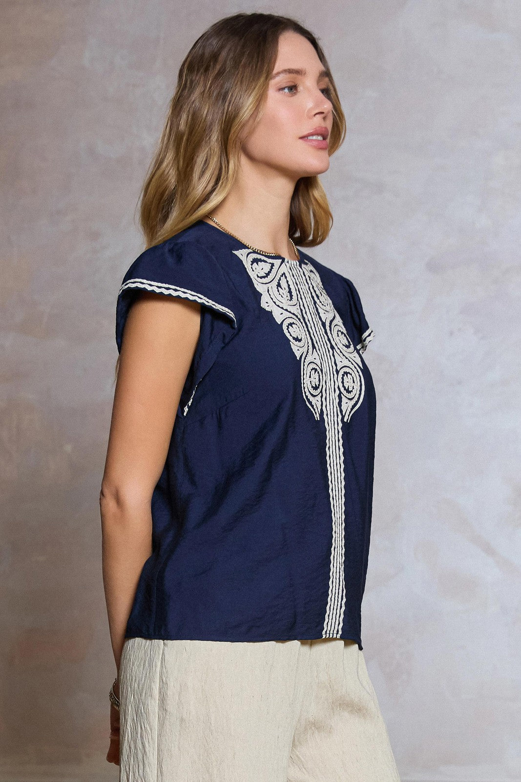 Boho Embroidered Cap Sleeve Blouse