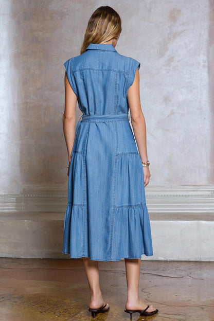 Chambray Tiered Midi Dress