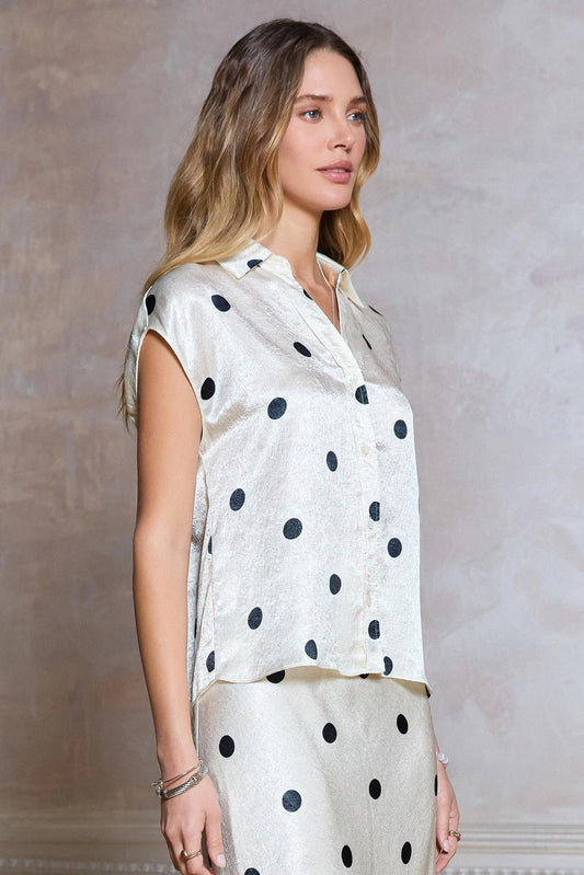 Polka Dot Cap Sleeve Button Down