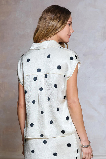 Polka Dot Cap Sleeve Button Down