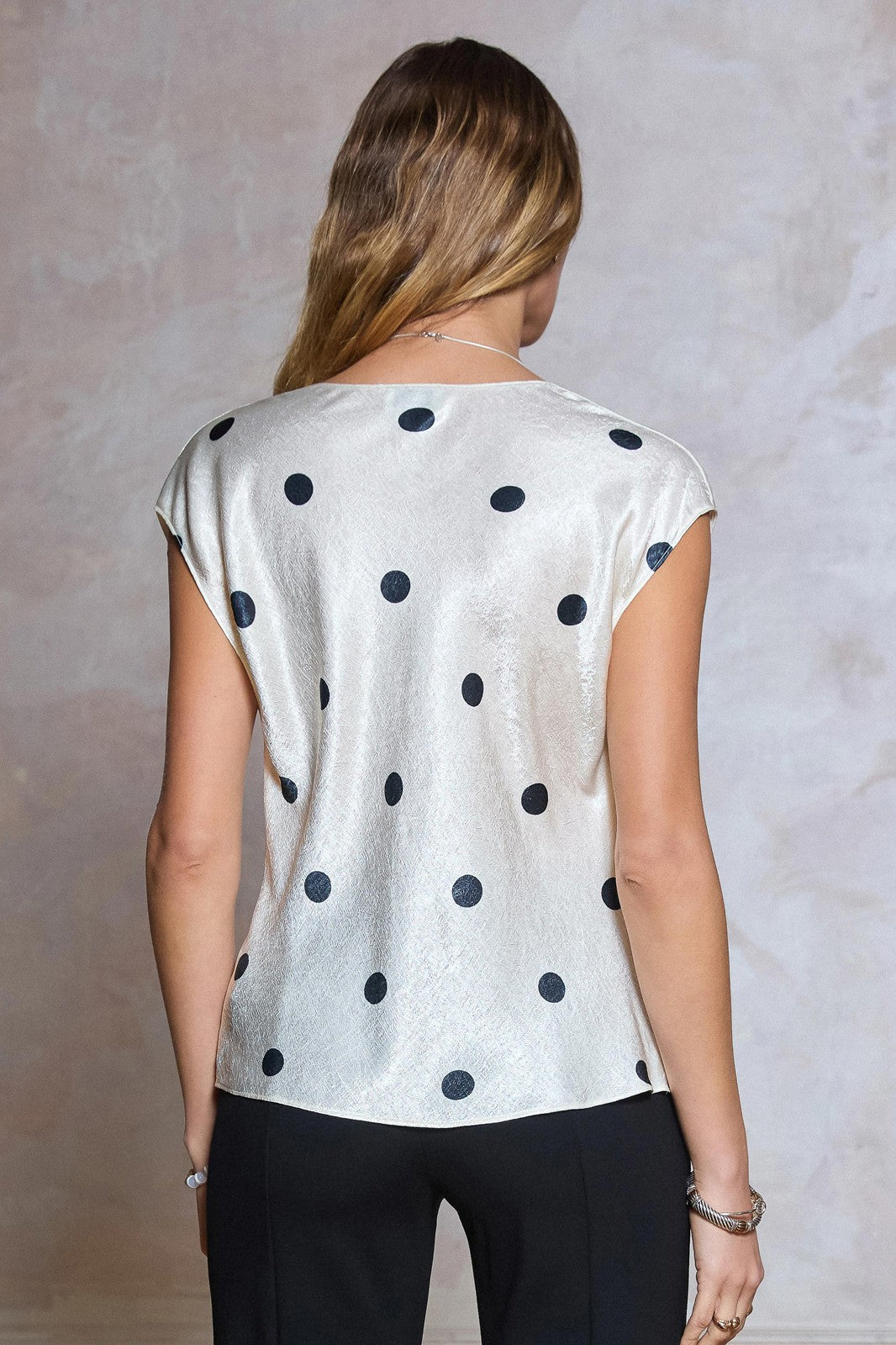Polka Dot Draped Cowl Neck Top