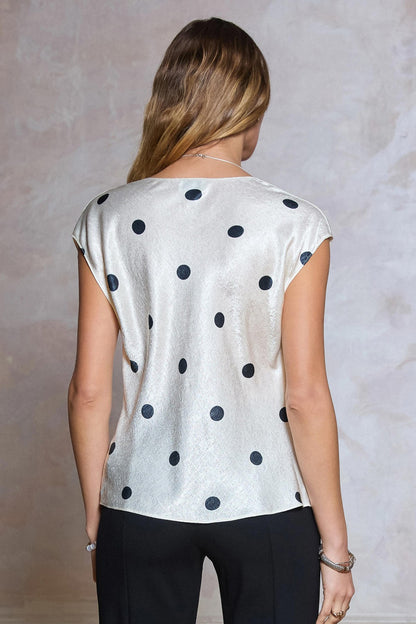 Polka Dot Draped Cowl Neck Top