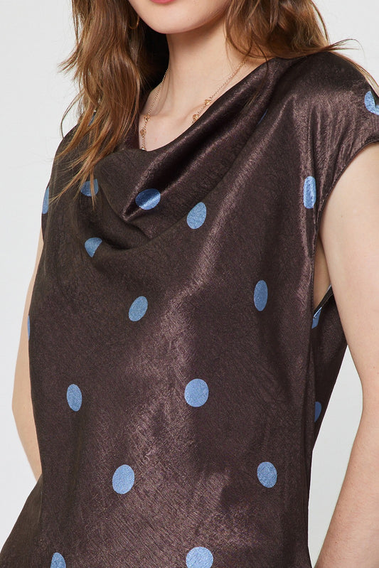 Polka Dot Cowl Neck Top Chocolate
