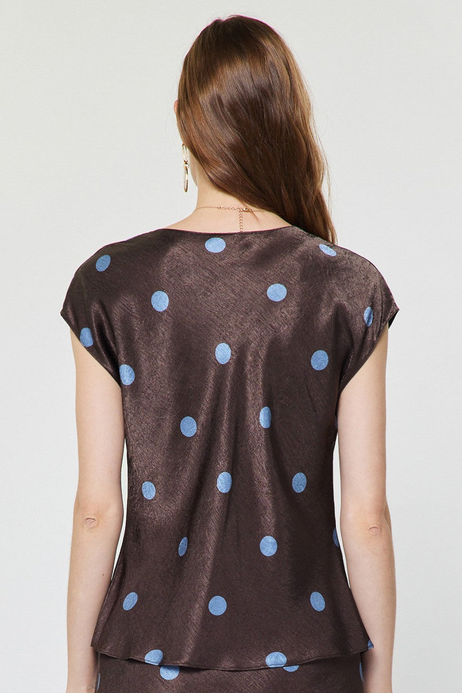 Polka Dot Cowl Neck Top Chocolate
