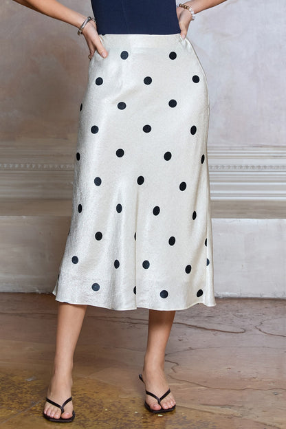 Polka Dot Bias Cut Midi Skirt